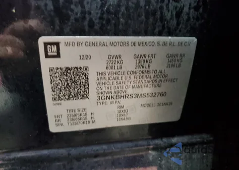 2021 Chevrolet Blazer 2Lt z USA, uszkodzony, nr VIN 3GNKBHRS3MS532760